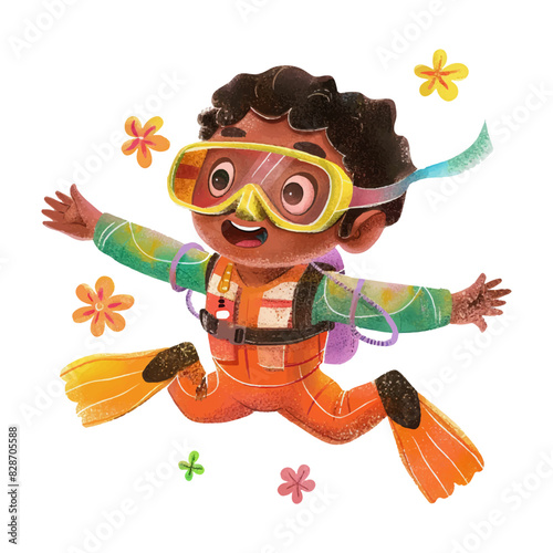 Cute diver excited cartoon white background (16)