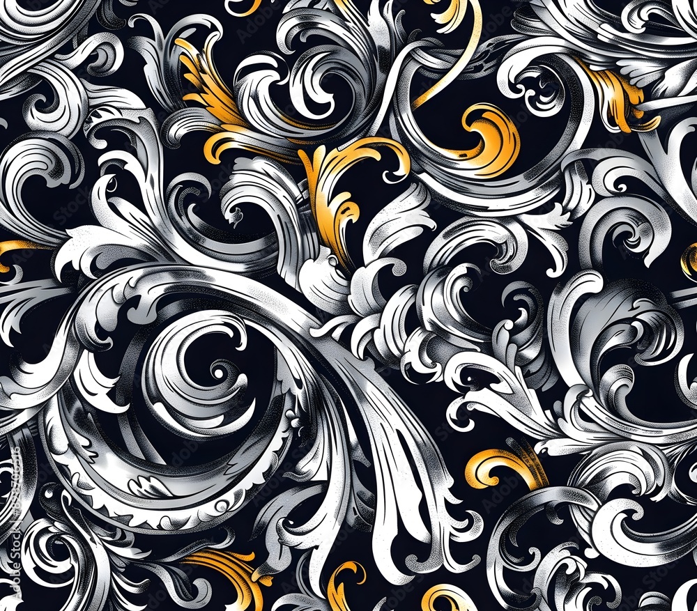 Captivating Intersection of Baroque Elegance and Urban Dynamism in Seamless Pattern Captivating Intersection of Baroque Elegance and Urban Dynamism in Seamless Pattern