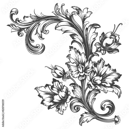 Baroque ornament for corner filigree floral element with engraving style