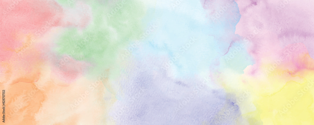 Abstract horizontal background designed with rainbow watercolor stains