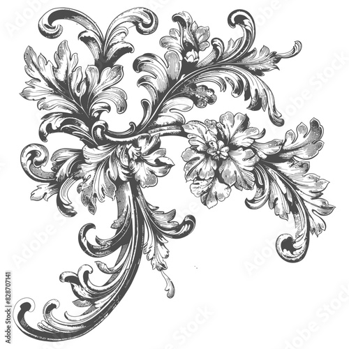 Baroque ornament for corner filigree floral element with engraving style