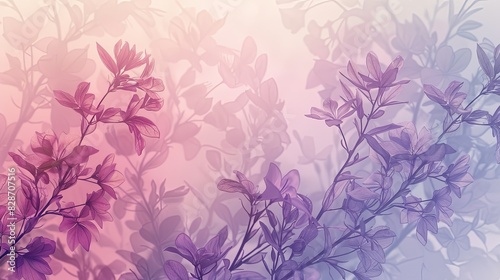 Aesthetic image of delicate branches with leaves in a pink and purple gradient