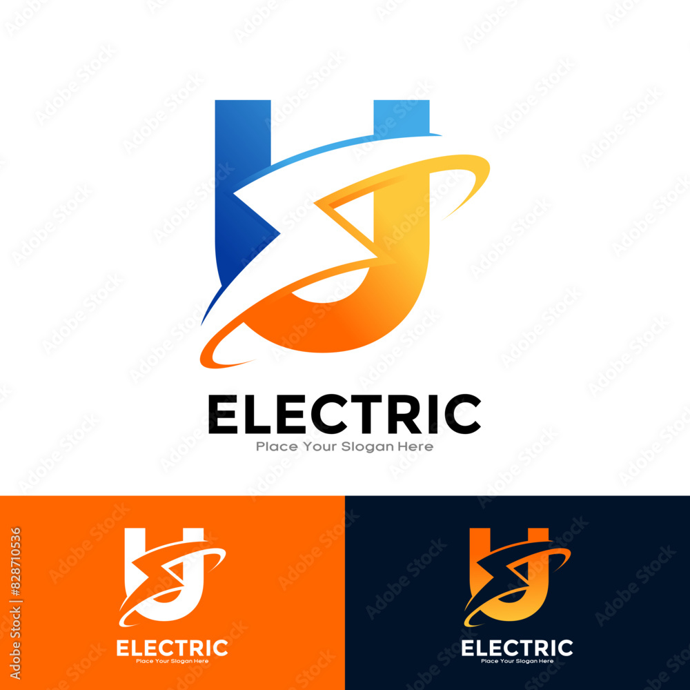 Letter U Electric Logo vector template. Suitable for initial Lightning Bolt, corporate, technology, and poster illustration symbol Letter U Electric Logo vector template. Suitable for initial Lightning Bolt, corporate, technology, and poster illustration symbol