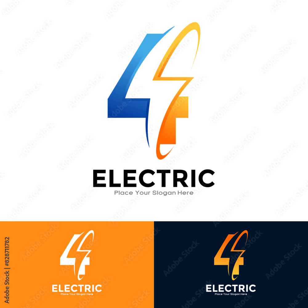 Number 4 Electric Logo vector template. Suitable for initial number Lightning Bolt, corporate, technology, and poster illustration symbol Number 4 Electric Logo vector template. Suitable for initial number Lightning Bolt, corporate, technology, and poster illustration symbol