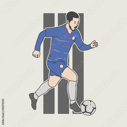 soccer player character design. character illustration. The football player runs with the ball with his right foot