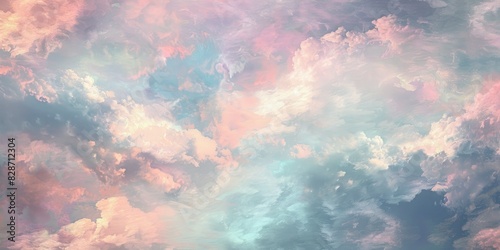 Soft clouds of pastel hues drifting across a canvas of muted tones, evoking a serene and joyous atmosphere in this abstract texture background. photo