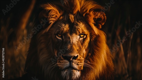 Dramatic portrait of a lion in nature