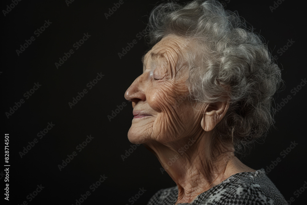 A close up of a woman's face with her eyes closed looking to a side