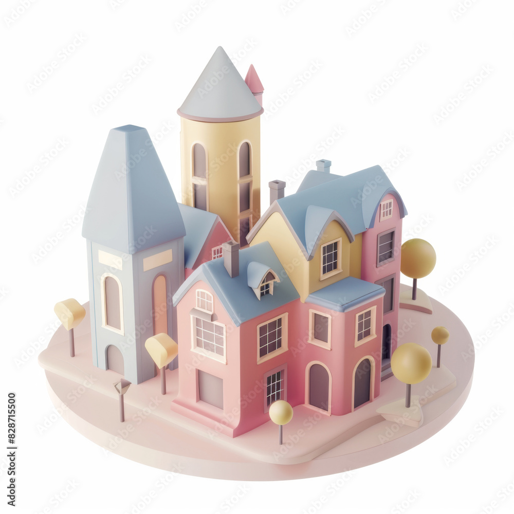 Fototapeta premium Old city icon in 3D style on a white background