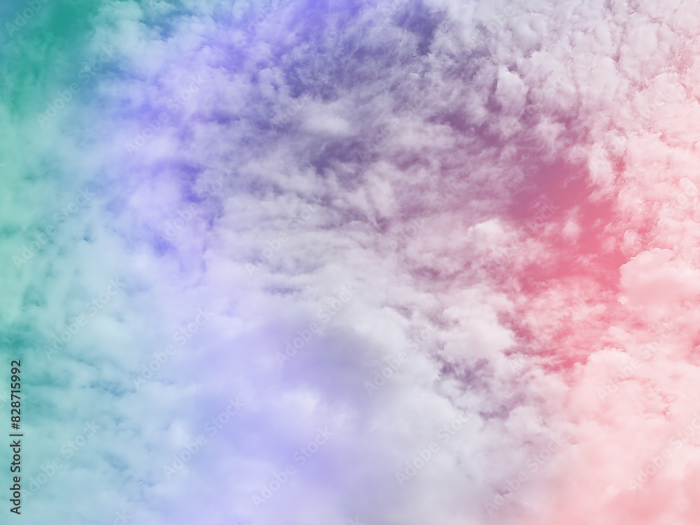Obraz premium beauty sweet pastel green and violet colorful with fluffy clouds on sky. multi color rainbow image. abstract fantasy growing light