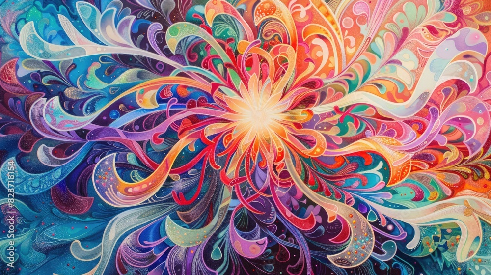 Radiant colors bursting through a tapestry of swirling, enchanting patterns. Radiant colors bursting through a tapestry of swirling, enchanting patterns.