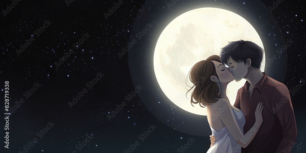 Obraz premium loving couple interracial passionate eyes see romantic moon scenario lovely moments