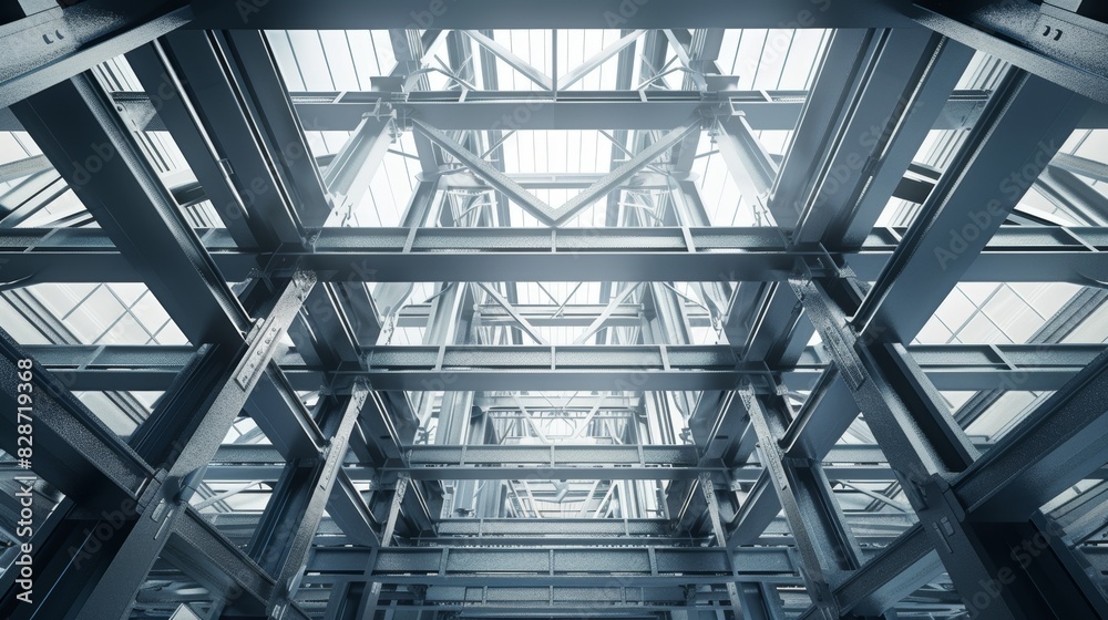 Intricate network of steel beams in a modern interior, isolated background, studio lighting, for advertising Intricate network of steel beams in a modern interior, isolated background, studio lighting, for advertising