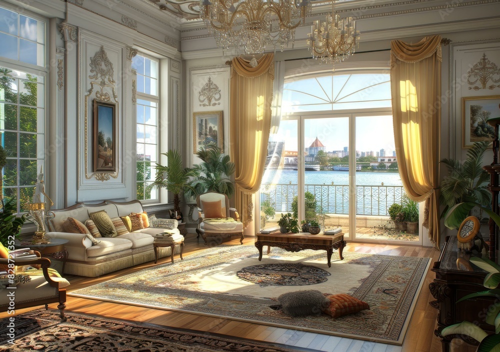 Luxury Living Room with City View Luxury Living Room with City View