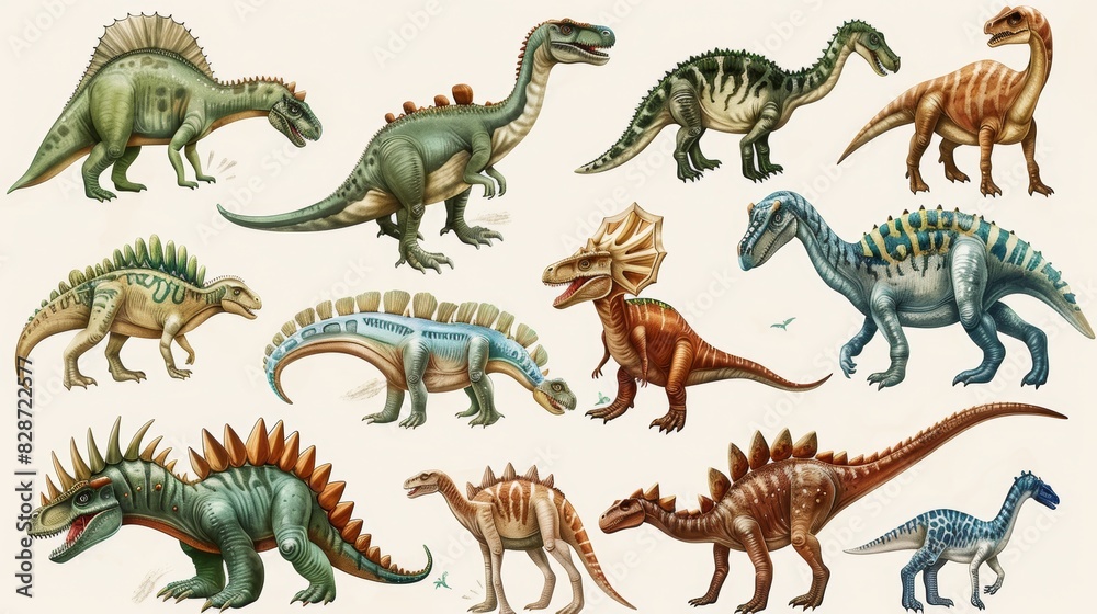 Fototapeta premium Retro Prehistoric Creatures Scene for Kids Generative AI