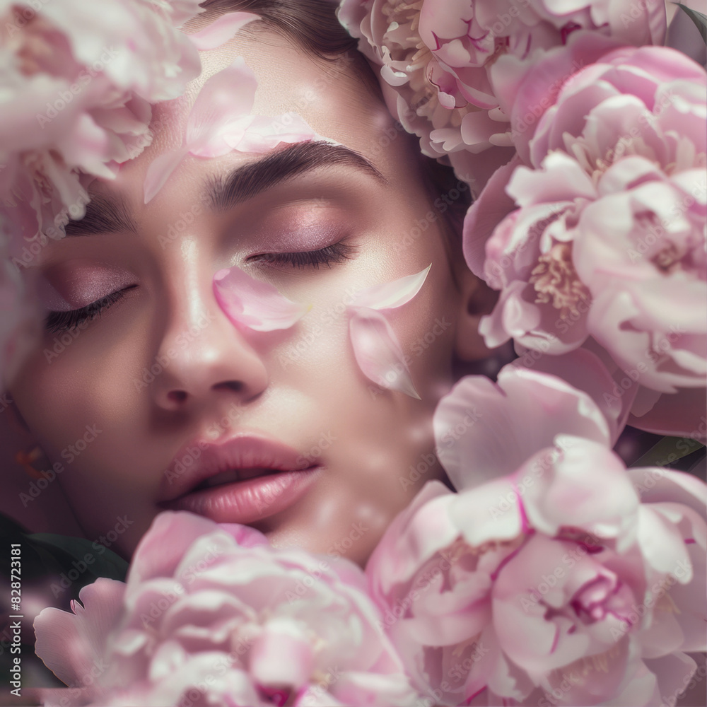 Portrait of a girl with peonies around her face
Portrait of a girl with peonies around her face