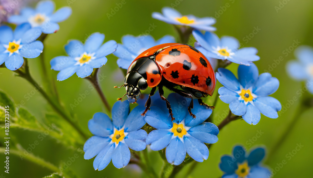 Fototapeta premium Ladybug on forget me not flower