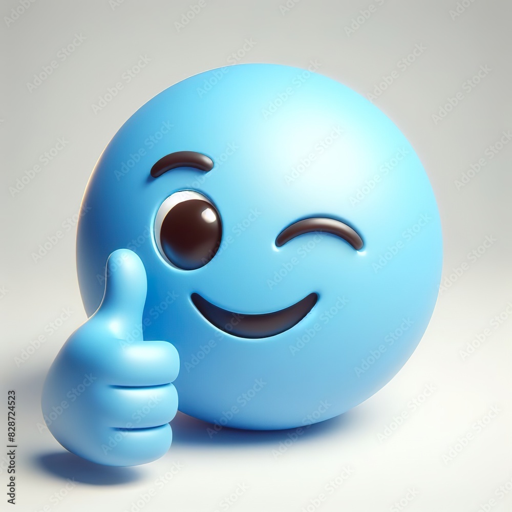 3D Thumb up winking emoticon, white background 3D Thumb up winking emoticon, white background