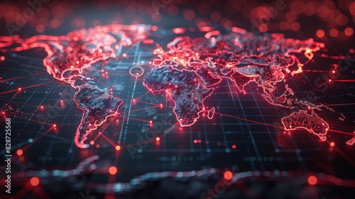 design of a world map with digital communication lines linking continents, representing globalization and networking for a global business concept photo