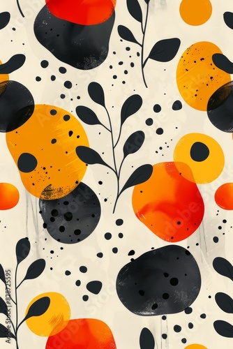 White Background With Orange and Black Flowers