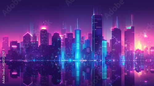 A futuristic city skyline with glowing neon lights