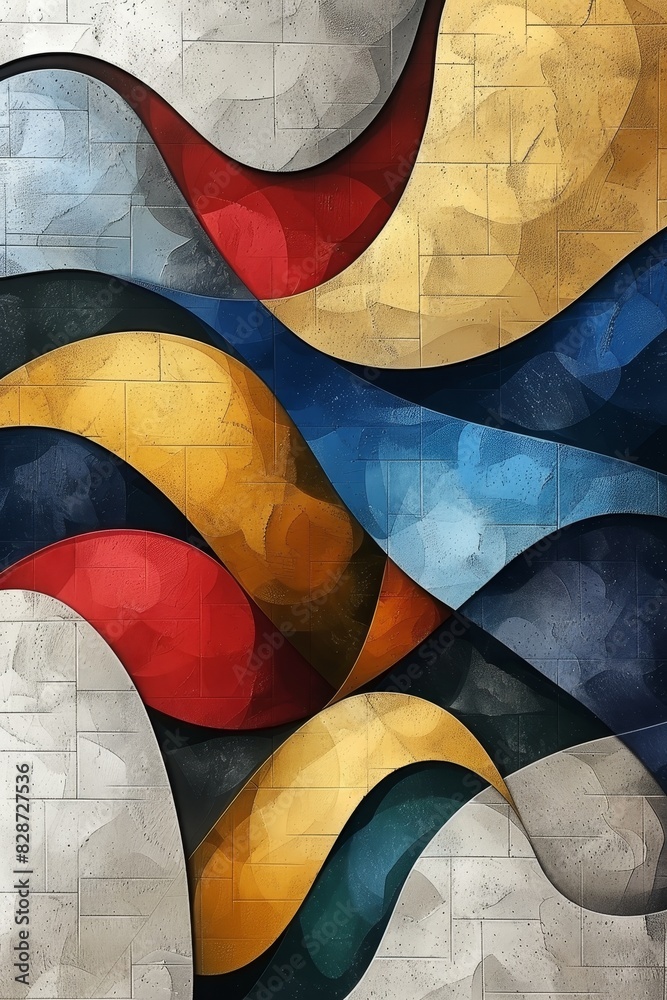 Fototapeta premium Vibrant Abstract Design Painting on Brick Wall