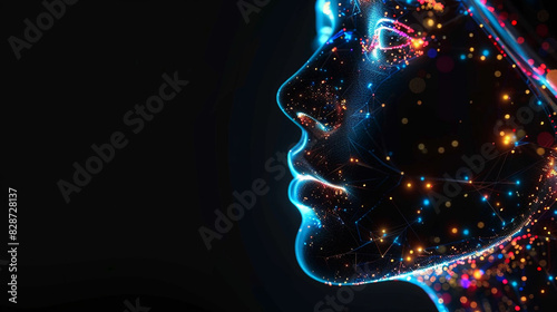 Beautiful chiseled holographic female profile with stars photo