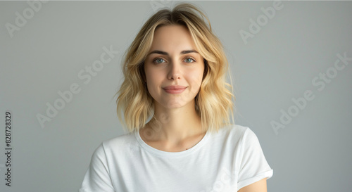 Portrait of blonde woman with shoulder length hair