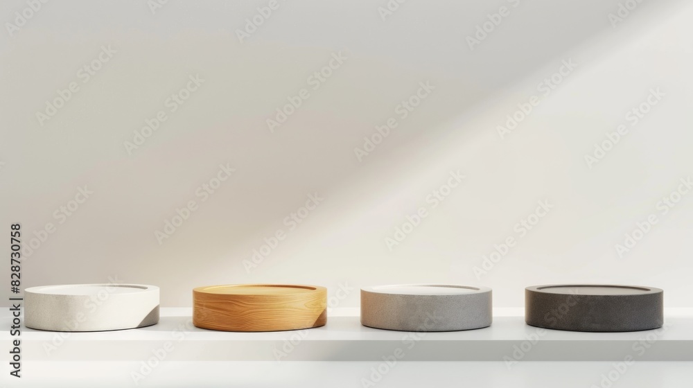 Minimalist Modern Platform Stands with Shadow Play in Neutral Tones Minimalist Modern Platform Stands with Shadow Play in Neutral Tones