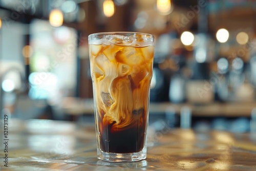 Glass of Iced Coffee on the Bar Counter