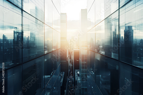 Modern office building skyline with financial graph overlay  cityscape background