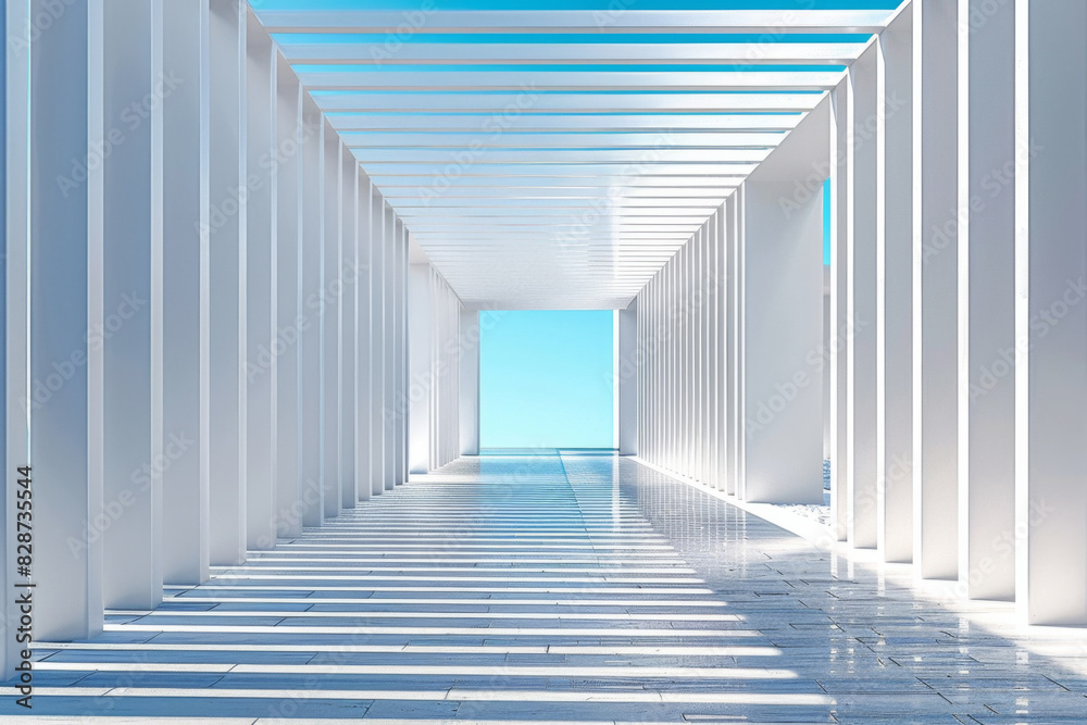 Fototapeta premium White Building on a blue sky backdrop.Modern concrete architecture. 