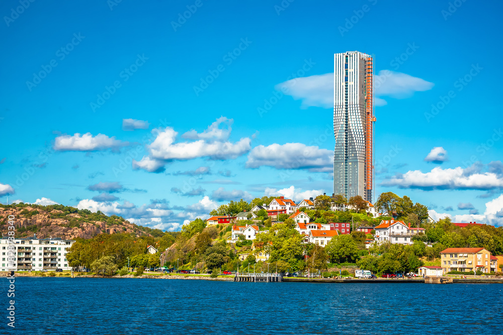 View of Gothenburg coastline and construction site of largest Scandinavian skyscraper