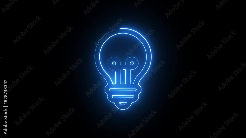Bulb symbol icon animation. Energy idea, Electric neon bulb icon and black background. Bulb symbol icon animation. Energy idea, Electric neon bulb icon and black background.
