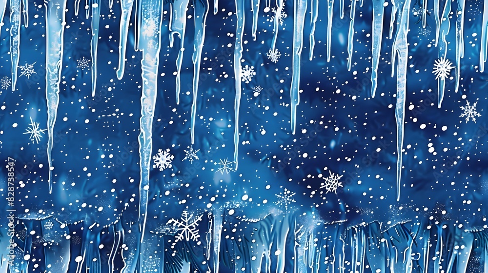 Mesmerizing Icicles Cascading from a Snow Laden Pine Limb Amid Swirling Snowflakes in a Gothic Romantic Winter Landscape
