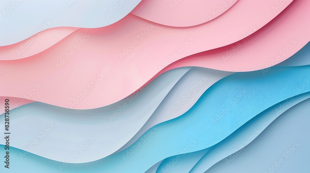Mesmerizing Paper Sculpture Composition in Pastel Pink and Baby Blue Tones Graceful Layered Wallpaper Motifs with Ethereal Neoclassical Elegance