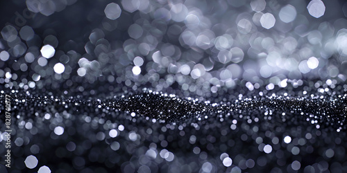 abstract photograph of silver glitter background is blurred, with the glittery texture in the forefront glitter is scattered throughout the image, creating a sense of depth and dimension appears to be photo