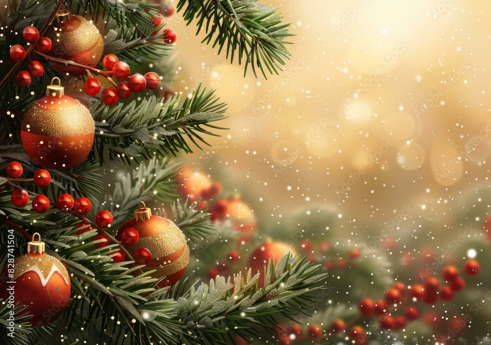 Traditional Christmas Tree Decorated with Gold and Red Ornaments