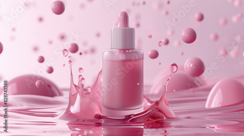 cosmetic serum bottle with cream splash