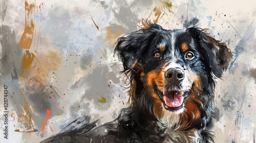 friendly dog wagging tail pet portrait digital painting