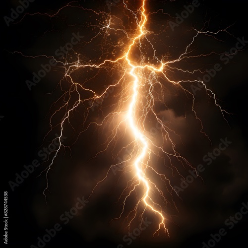 Lightning in the dark sky. Photorealistic thunderstorm. Hyper realistic. Generative AI.