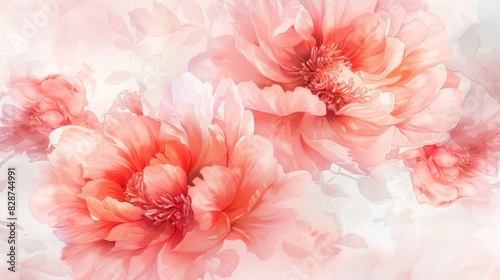 Lush Peonies in Full Bloom on a Clear Spring Day With White Background