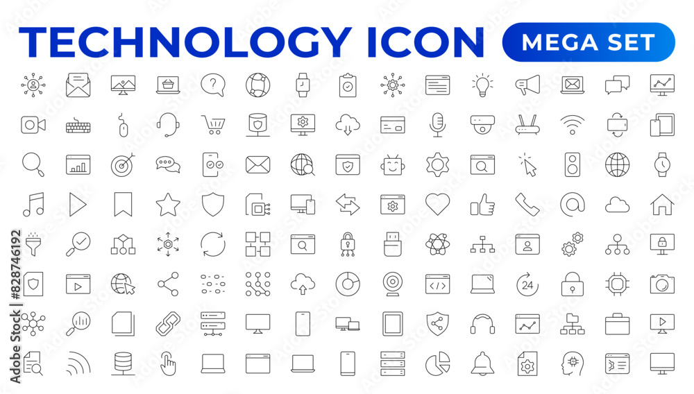 Technology line icons. Technological and device in various industries. Icons for websites, applications and creative outline icon. vector illustration. Technology line icons. Technological and device in various industries. Icons for websites, applications and creative outline icon. vector illustration.