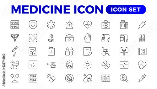 Medicine line Icon set collection. Set of vector line icons of Medicine and helth for weband apps. modern icon and various concepts, Set of flat signs and symbols for web and apps.