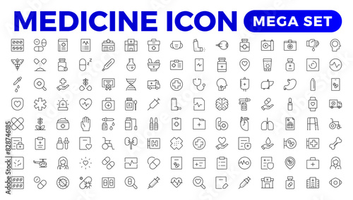 Medicine line Icon set collection. Set of vector line icons of Medicine and helth for weband apps. modern icon and various concepts, Set of flat signs and symbols for web and apps.