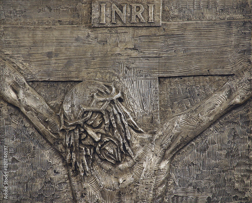 12th Stations of the Cross, Jesus dies on the cross, parish church of the Saint Nicholas Tavelic in Zagreb, Croatia photo