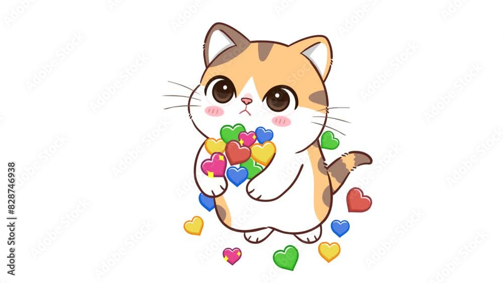 Animated Little Cat Bringing a Heart - White Background Animated Little Cat Bringing a Heart - White Background