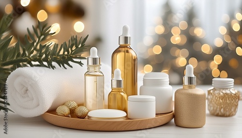 Spa room ambiance skin care serums and natural cosmetics with essential oils beauty concept