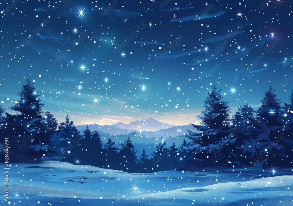 Snow-Covered Forest Under Starlit Winter Sky Snow-Covered Forest Under Starlit Winter Sky