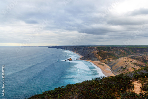 aerial panorama view of amazing nature landscape Atlantic Ocean Vila do Bispo, Sagres, Algarve, Portugal photo